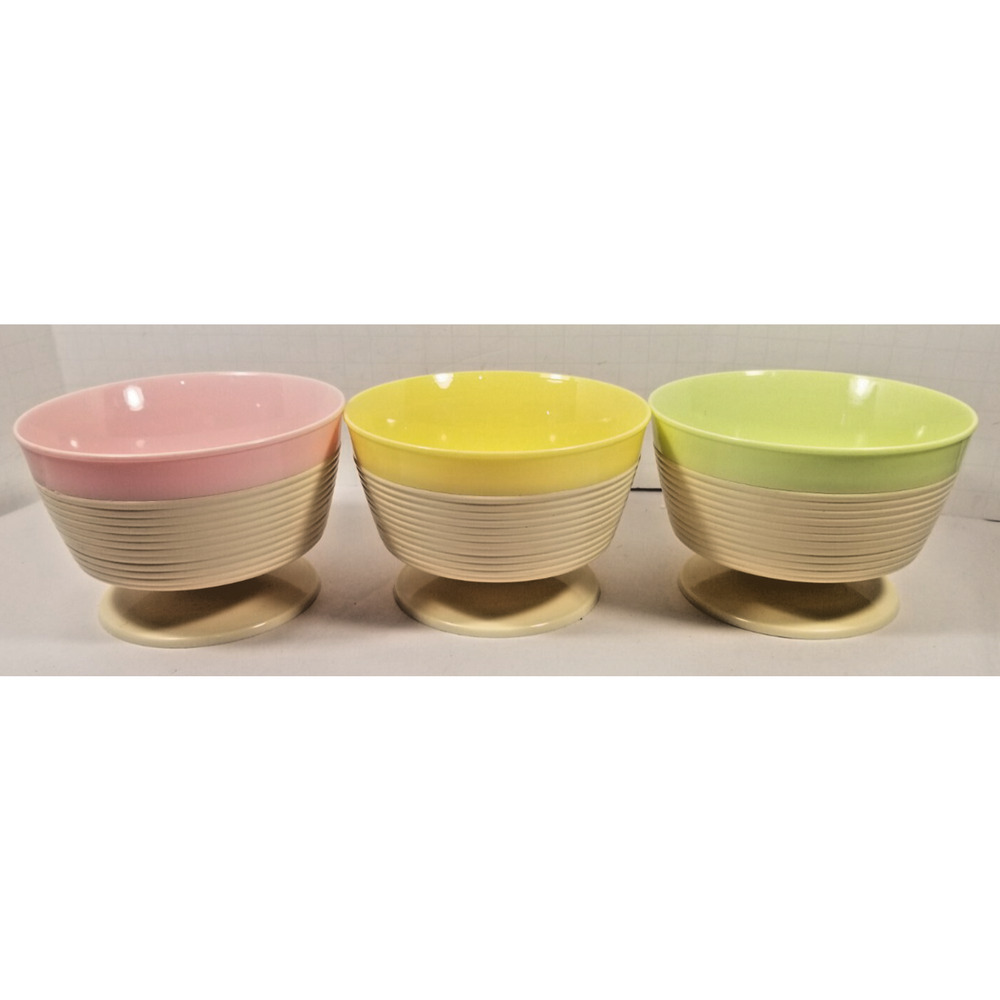 3 Vintage 1950s Raffiaware Thermo Temp Dessert Bowls MCM Retro